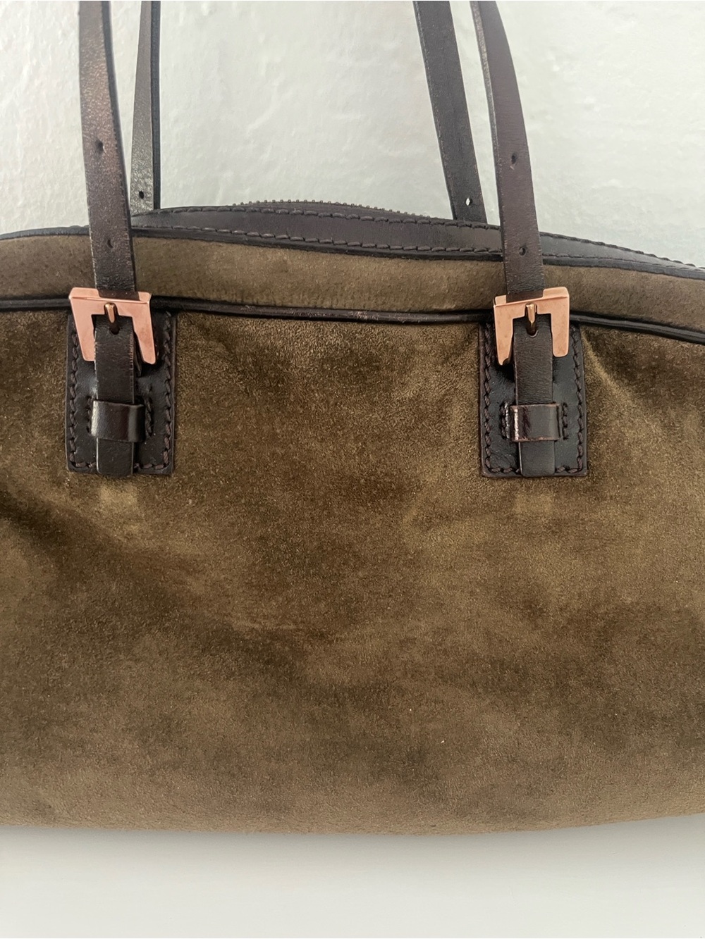 Designer Fendi suede purse in olive green. - Picture 3 of 6